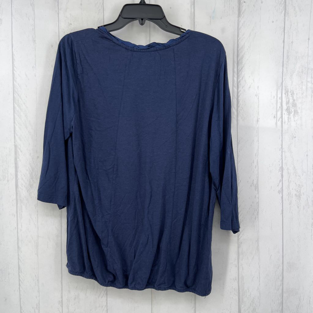 XL round neck elastic hem 3/4 slv top