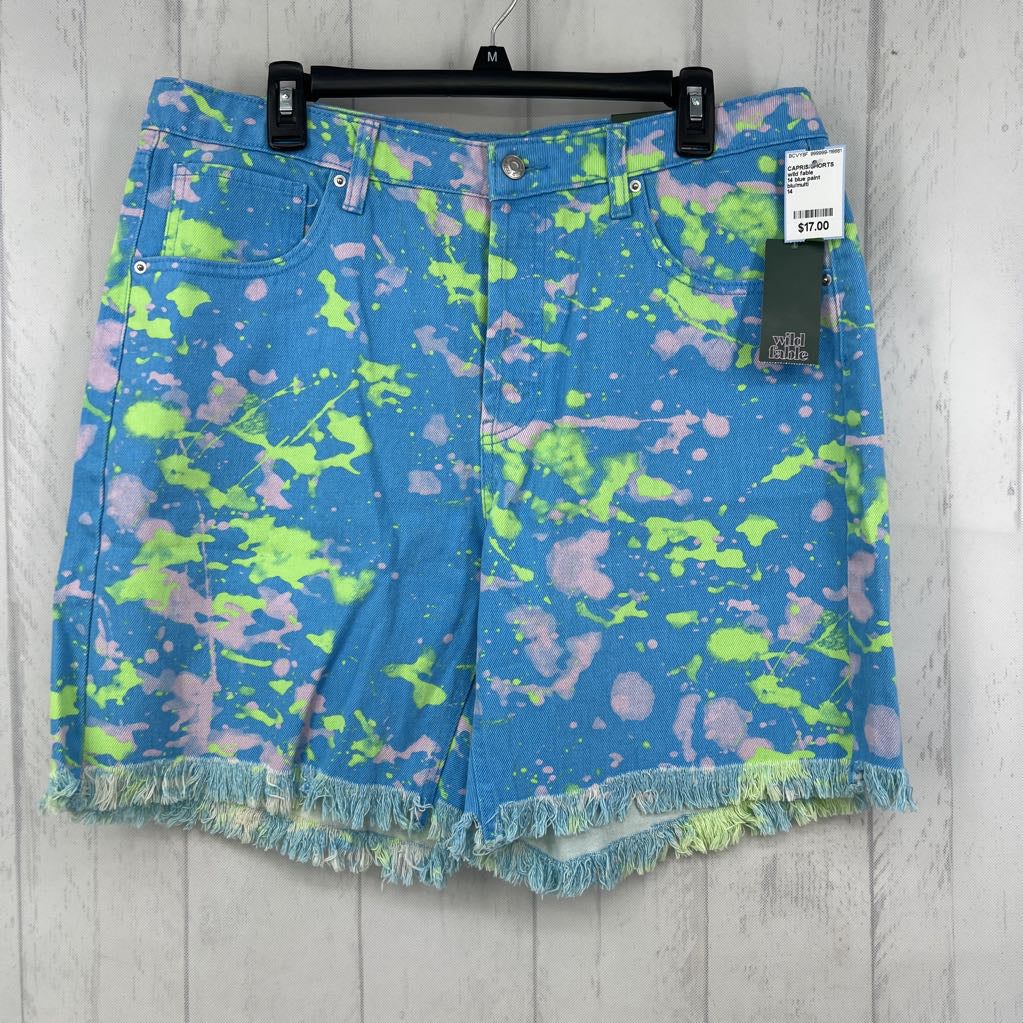 14 blue paint splatter jean shorts