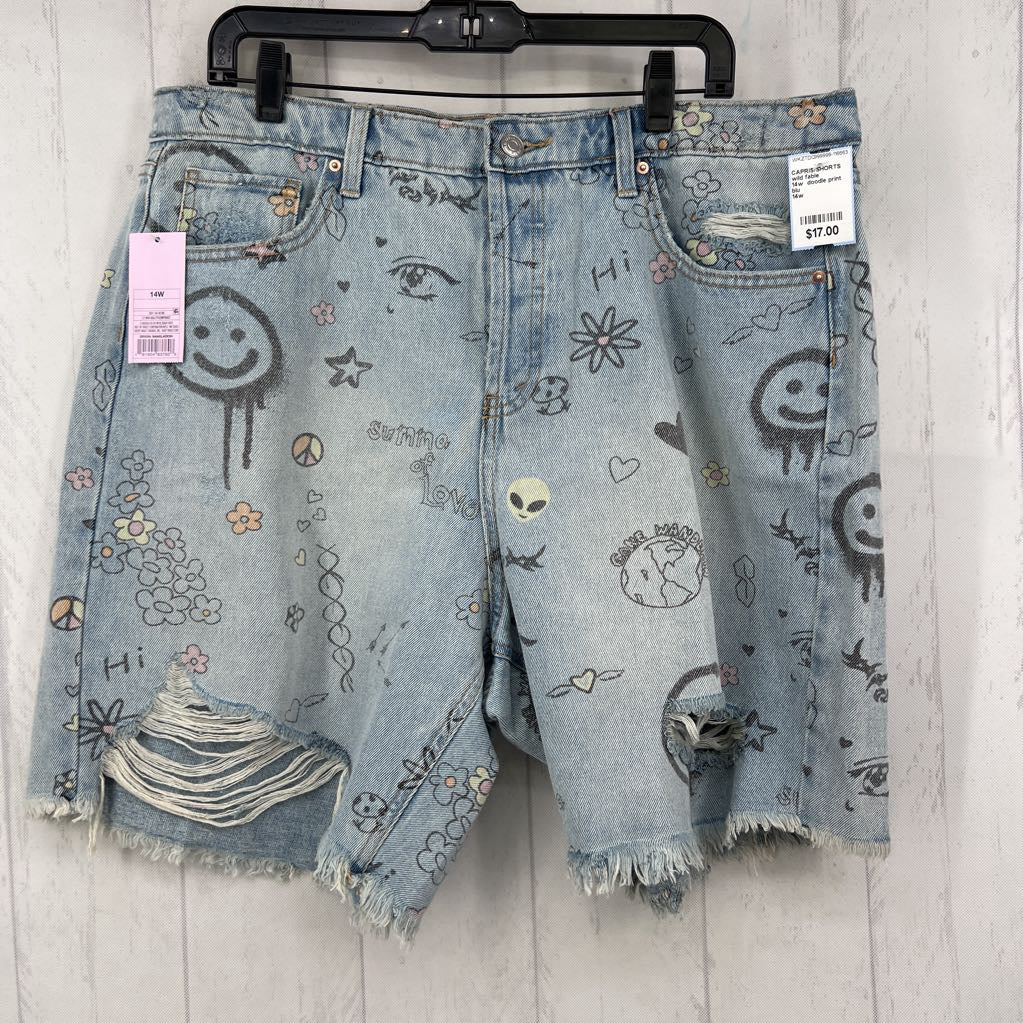 14w doodle print jean shorts