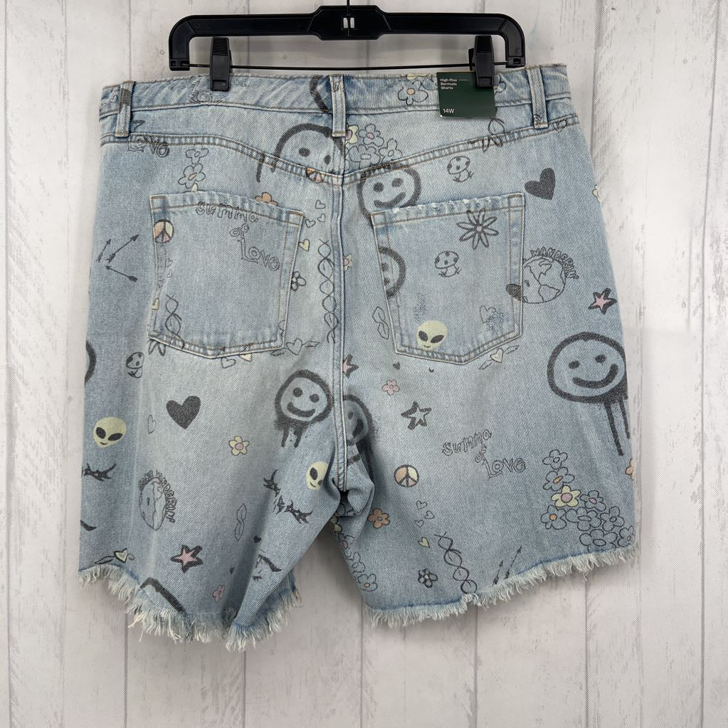14w doodle print jean shorts
