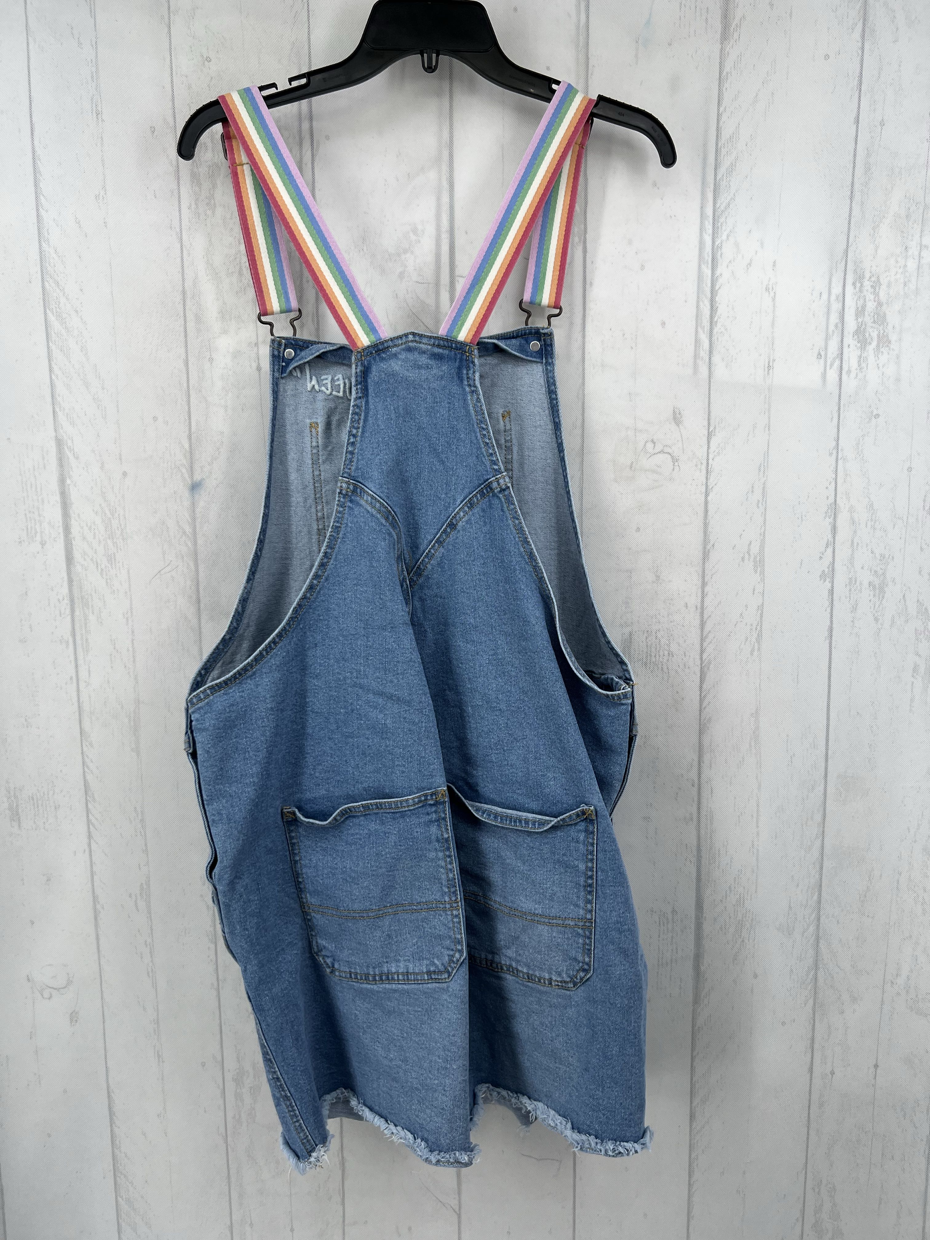 XL colorful strap denim overall shorts