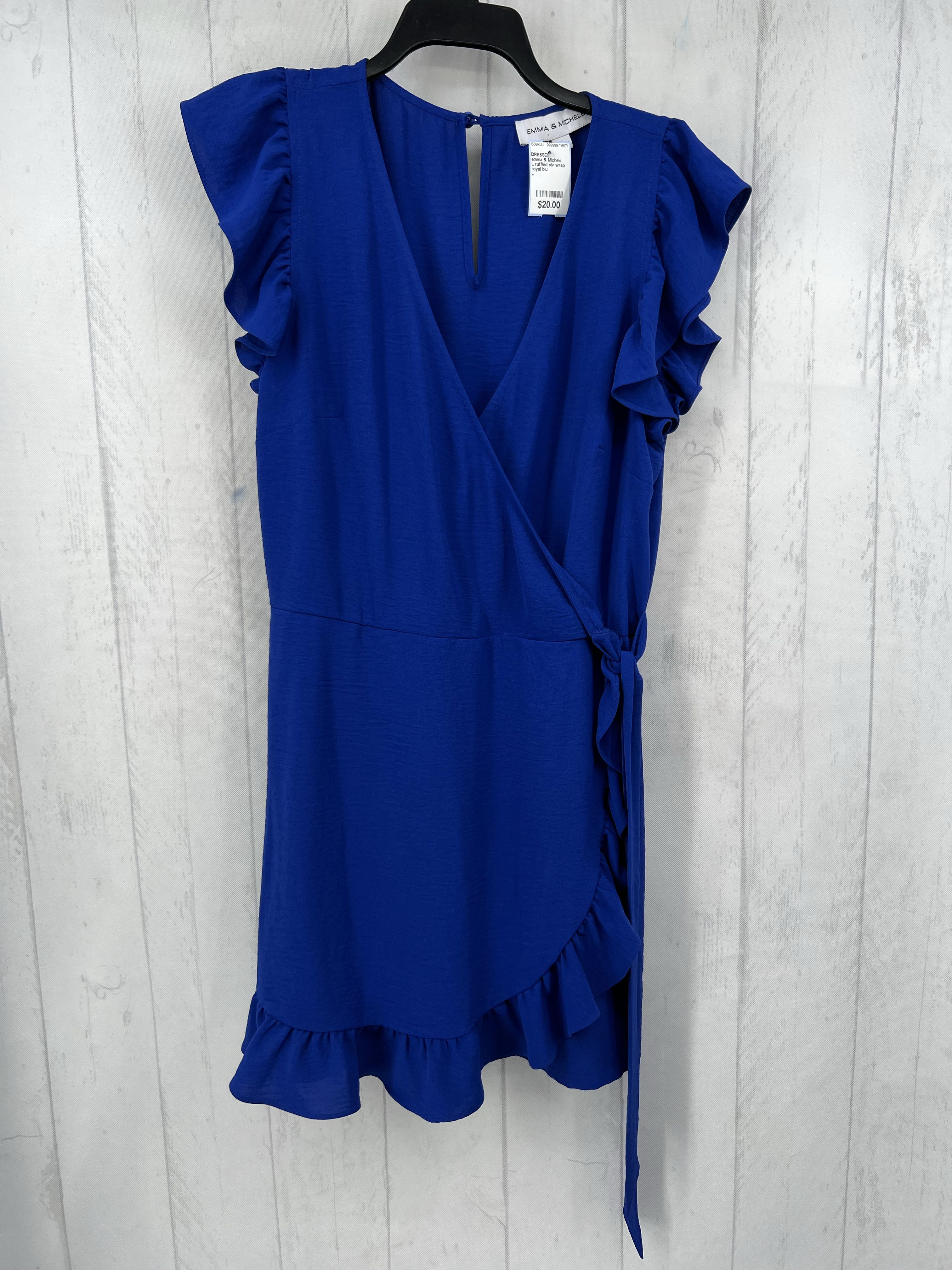 L ruffled slv wrap dress