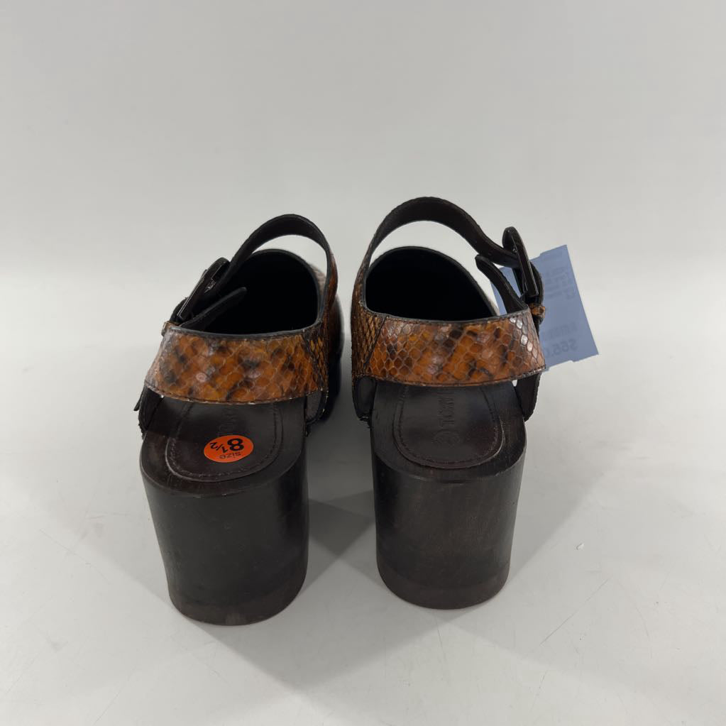 8.5 snakeskin embossed slingback clogs