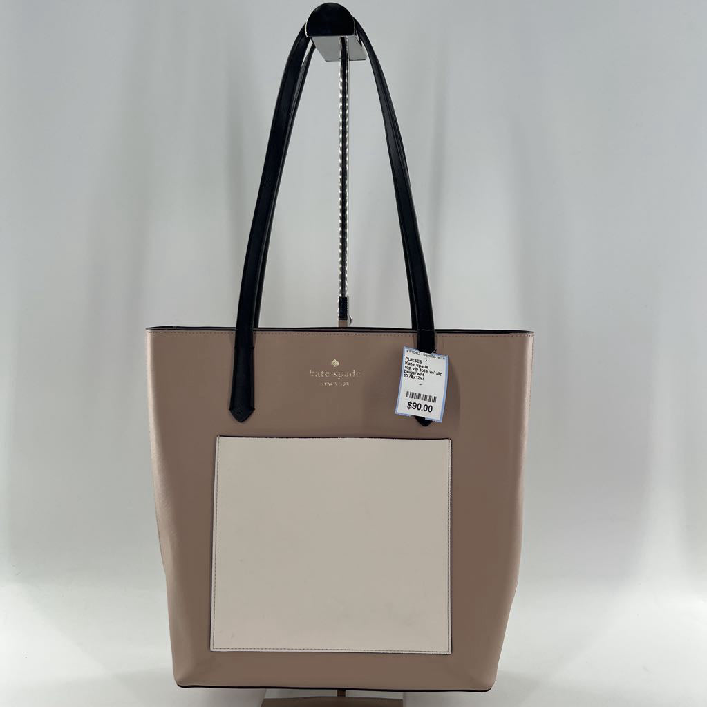 top zip tote w/ slip pocket