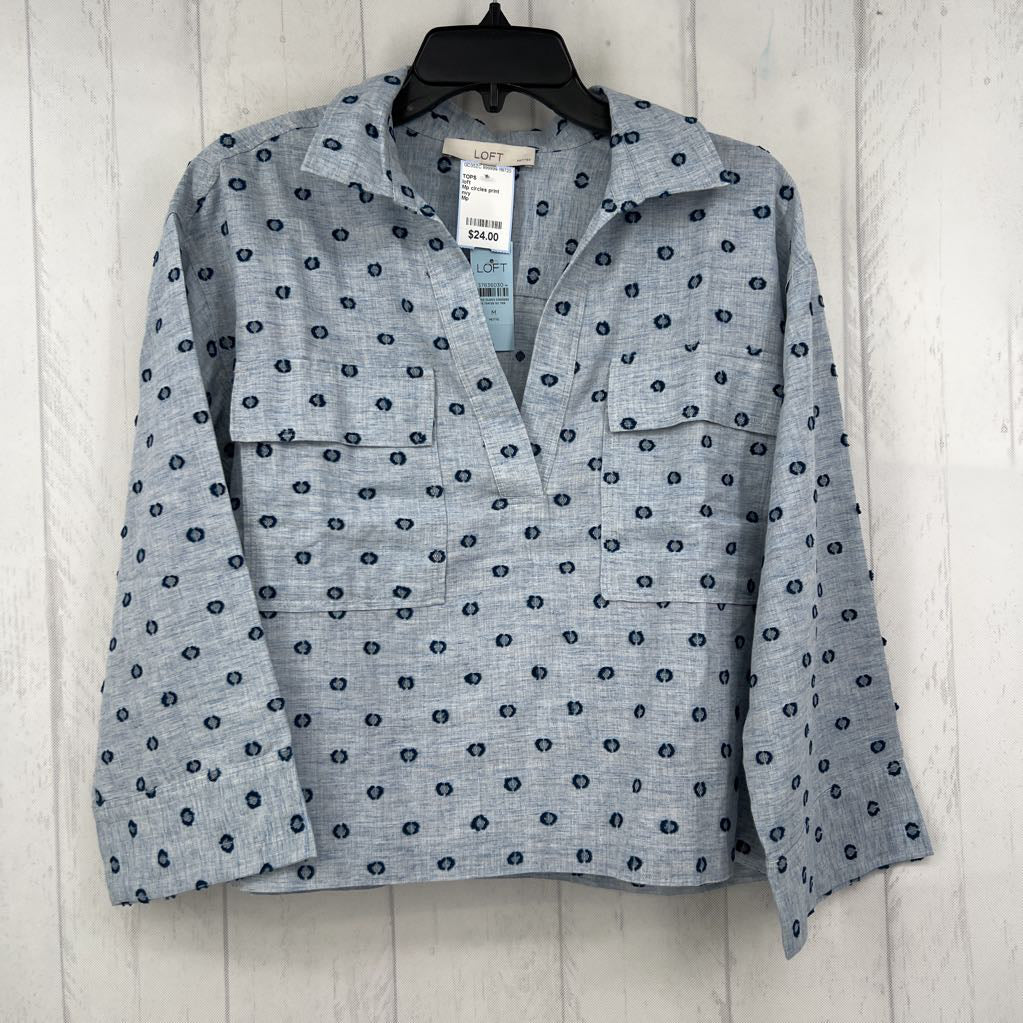 Mp circles print split neck 3/4 slv top