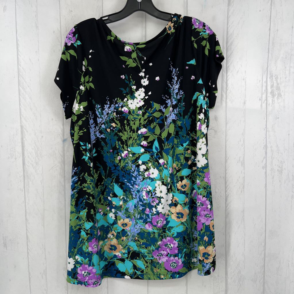 L flo print s/s hi-lo top