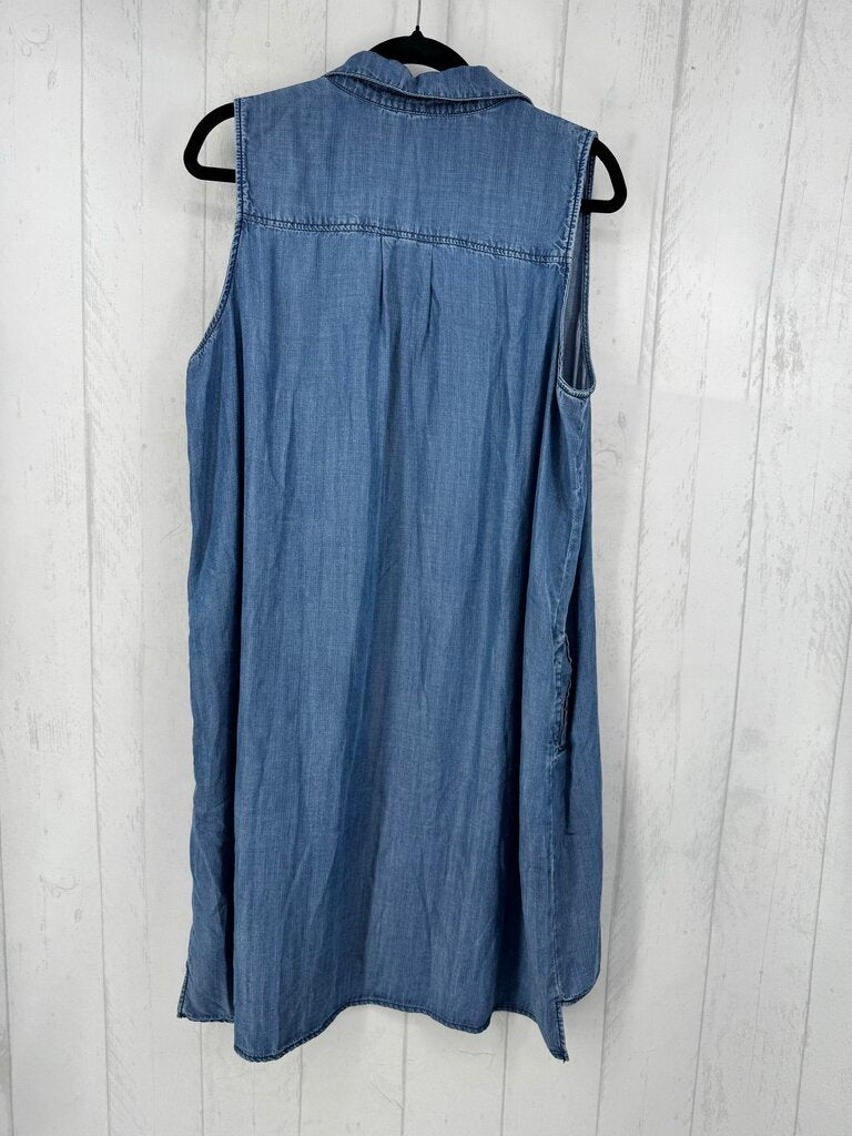 1X split neck slvls denim dress