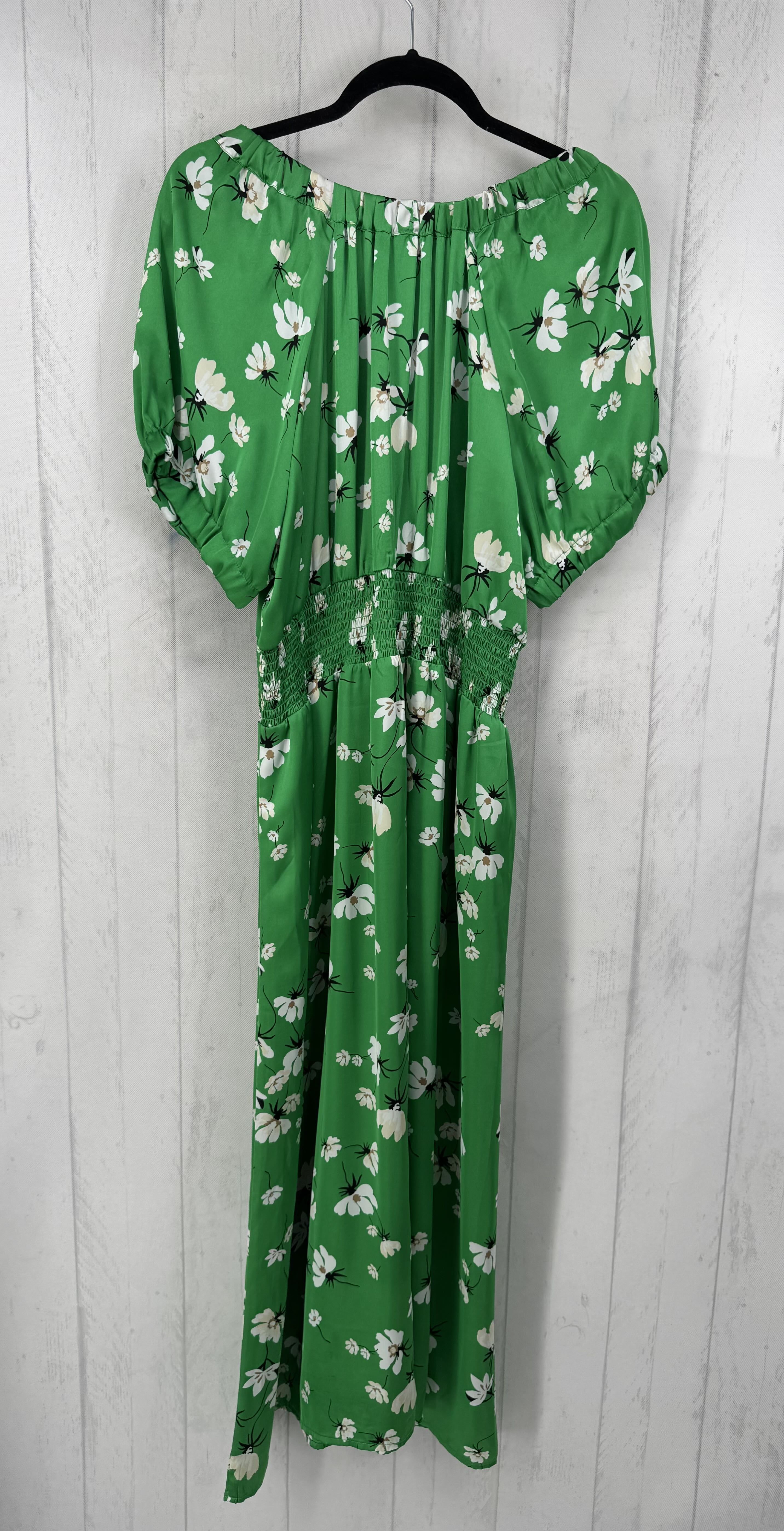 2X flo print smocked waist s/s dress