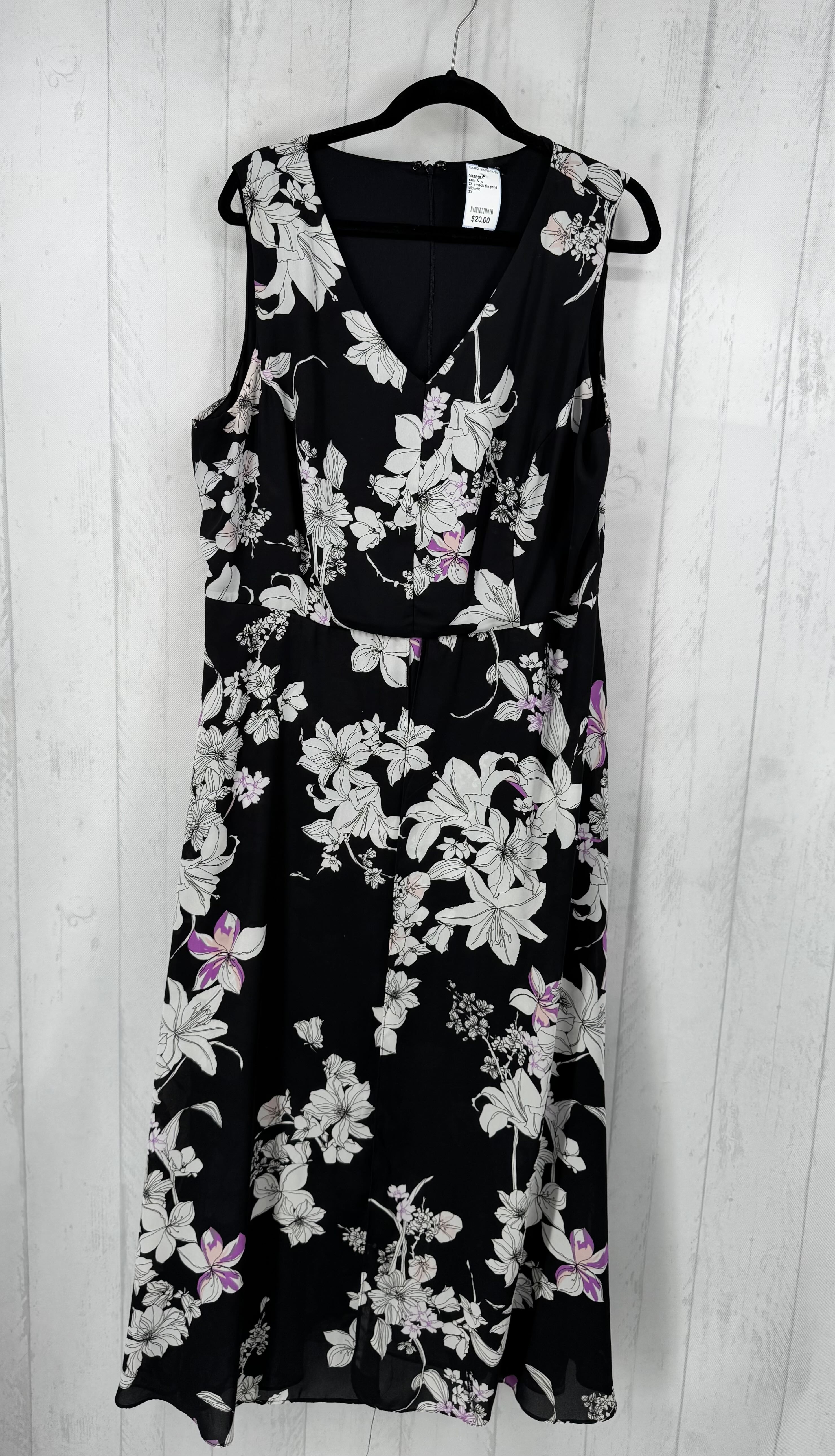 2X v-neck flo print slvls dress
