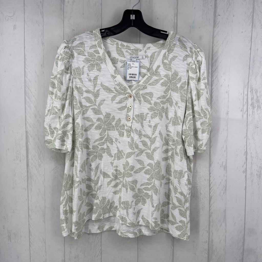 XL flo print v-neck s/s tee