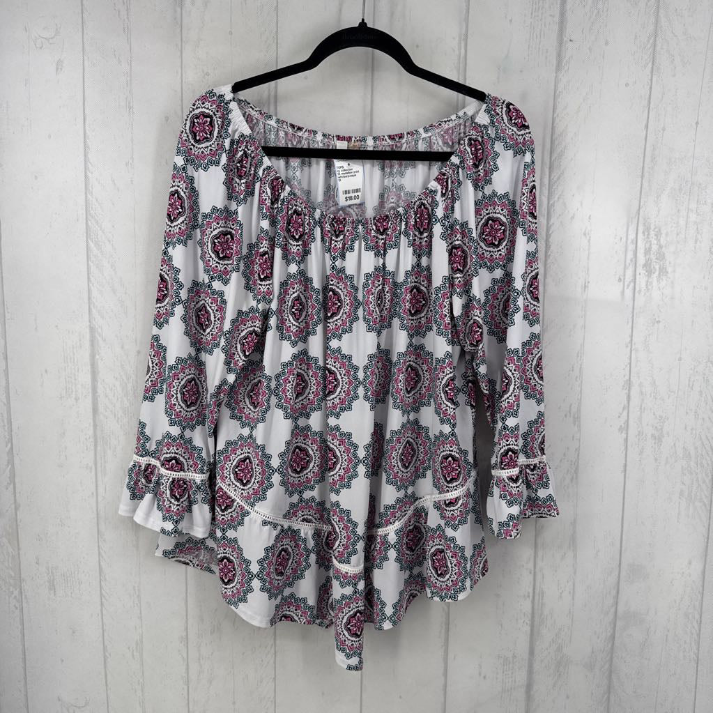 1X medallion print 3/4 slv top