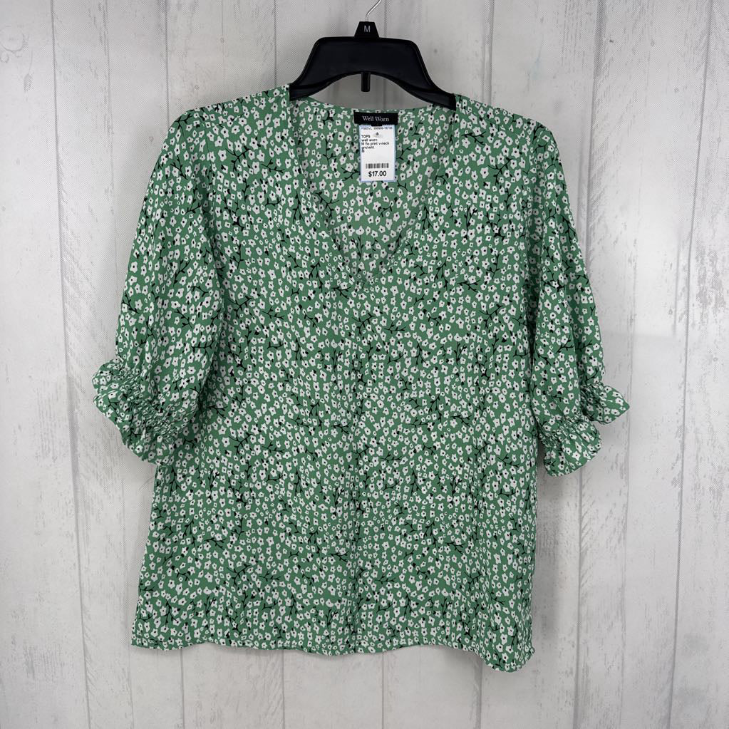 M flo print v-neck s/s top