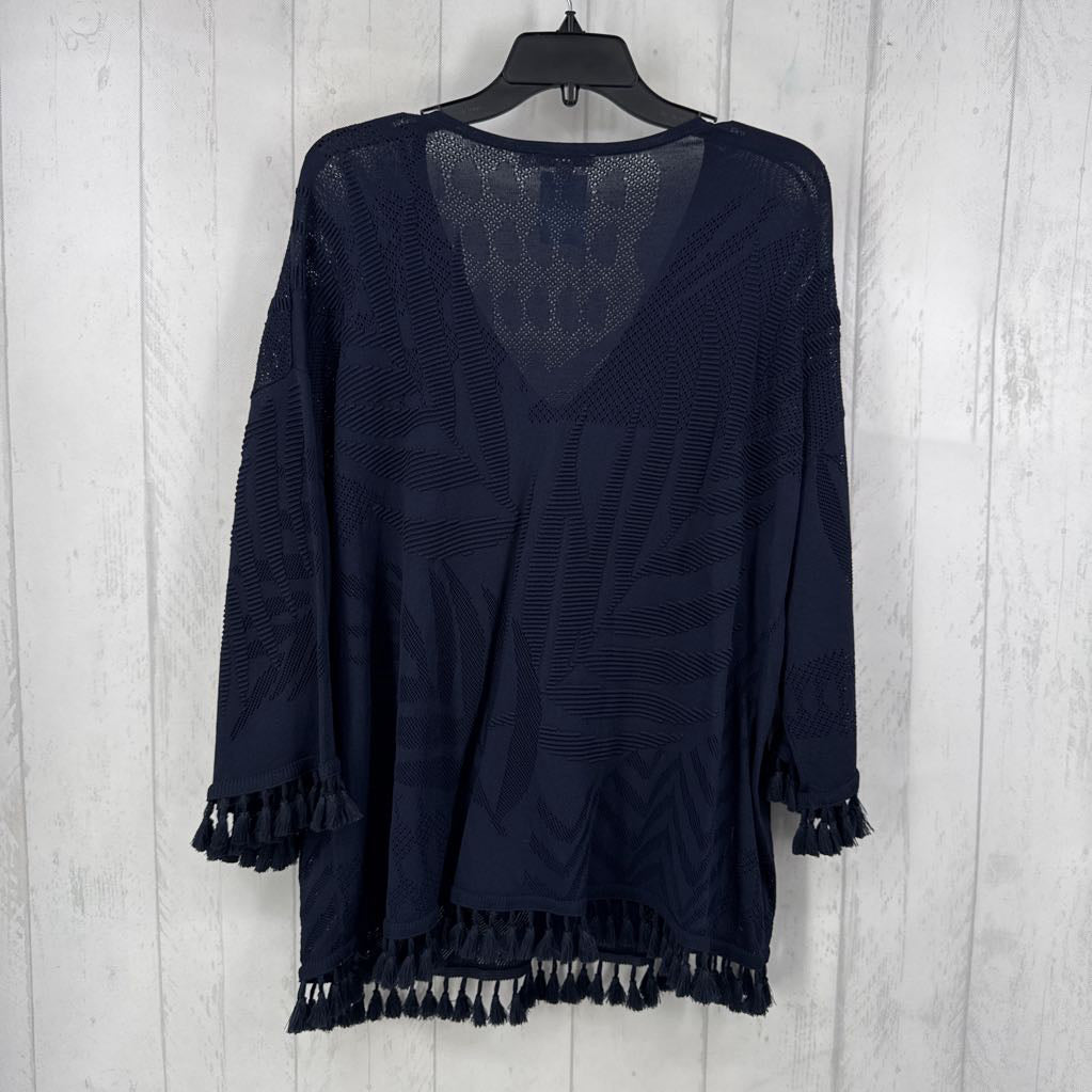 XL mesh v-neck tassel 3/4 slv top
