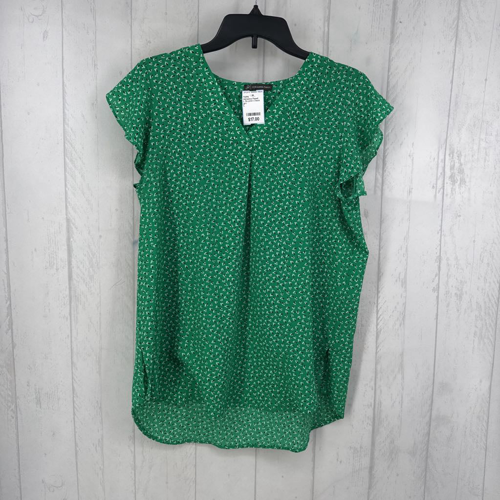 L flo print v-neck flutter slv top