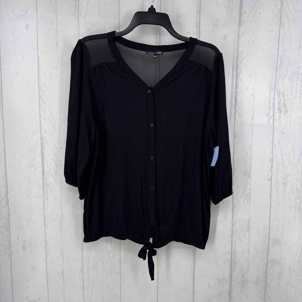 L button down tied hem 3/4 slv top