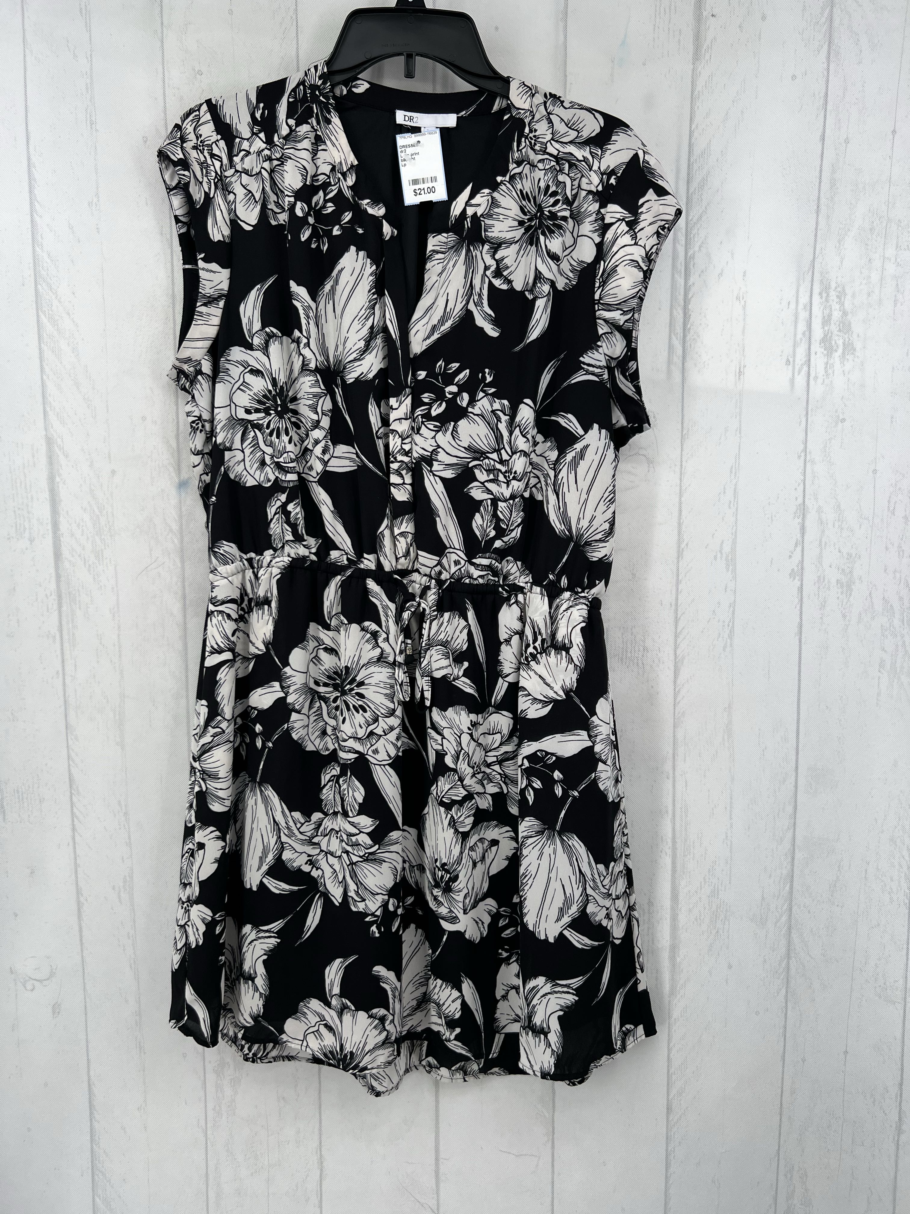 L flo print drawstring waist s/s dress