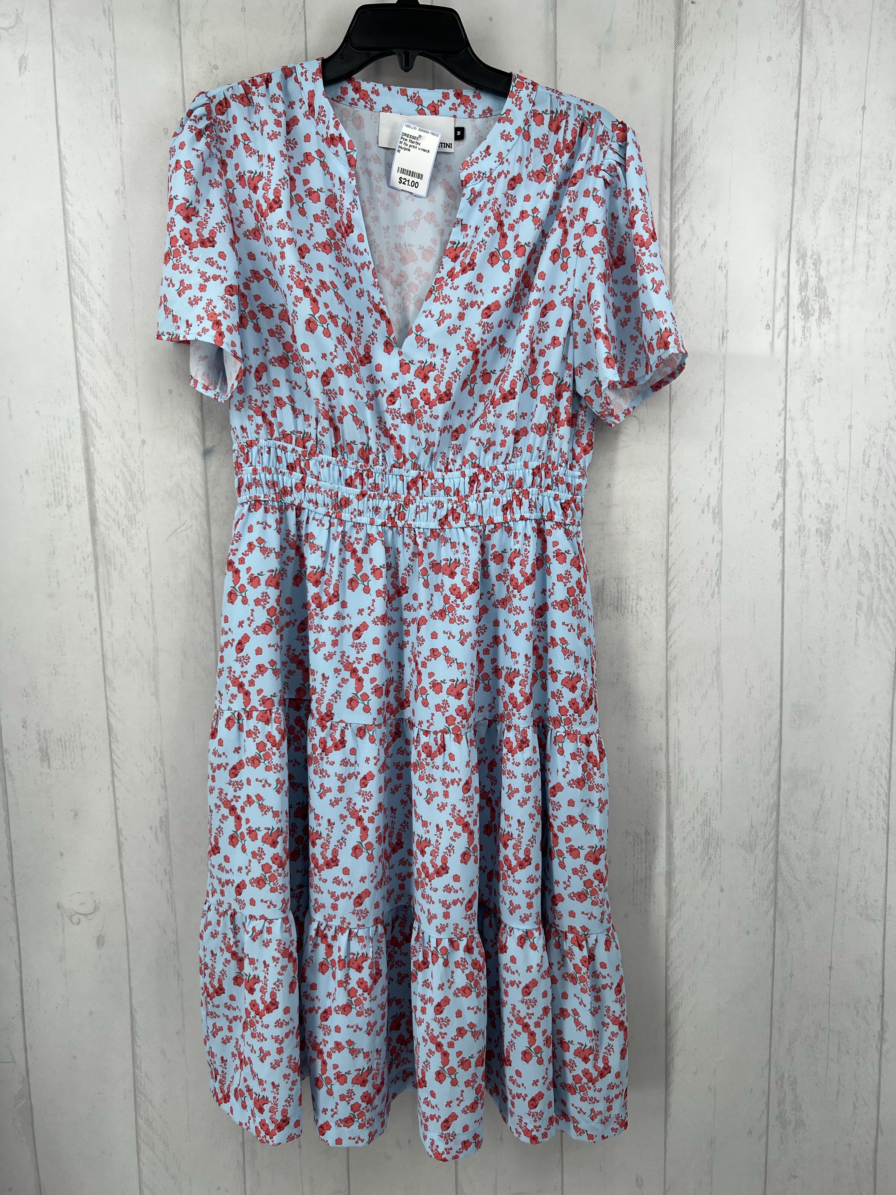 M flo print v-neck s/s dress