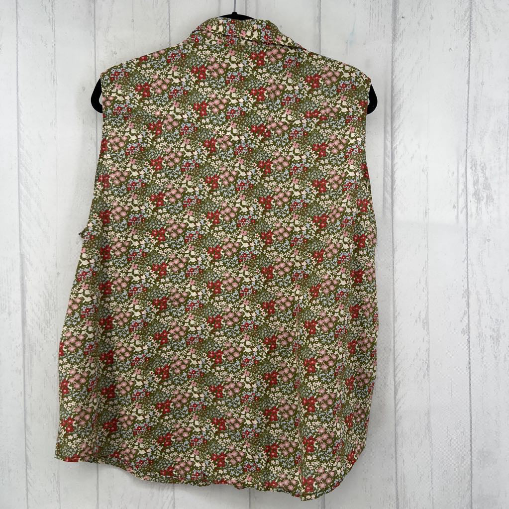 3XL flo print button down slvls top