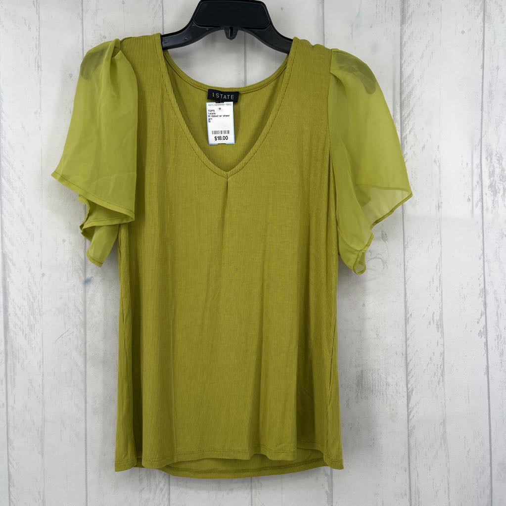 M ribbed w/ sheer flutter s/s top