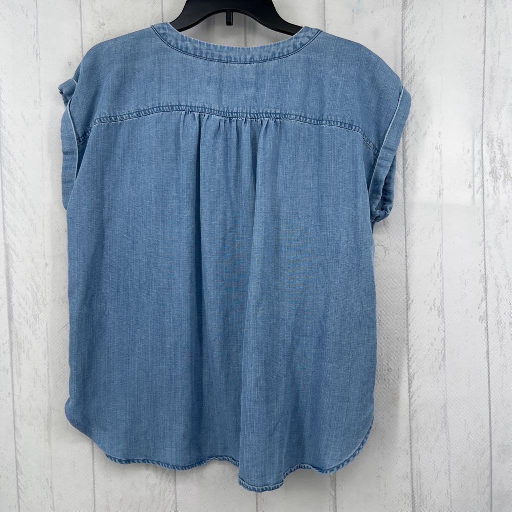 Mp denim button down cap slv top