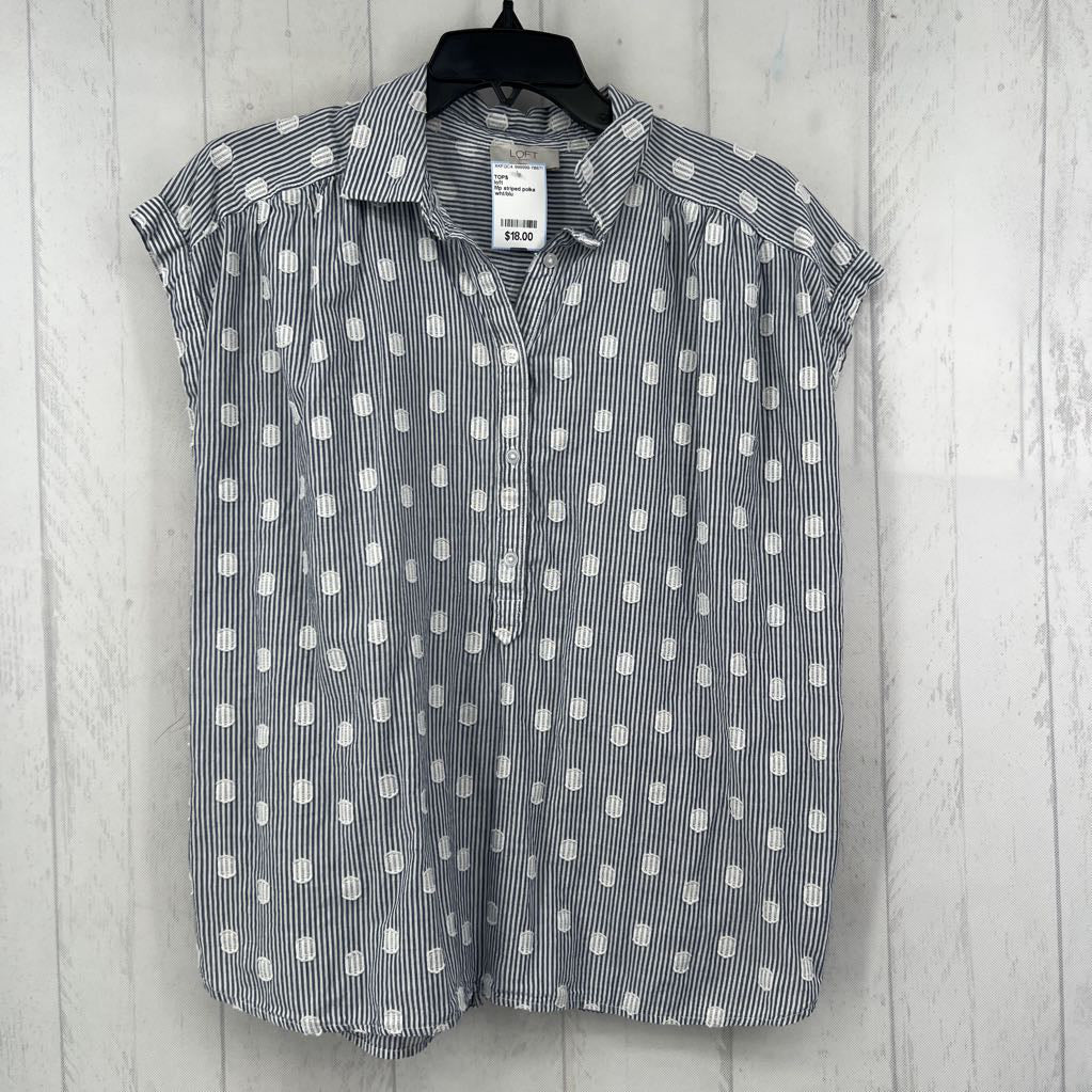 Mp striped polka dot 1/2 button down cap slv top