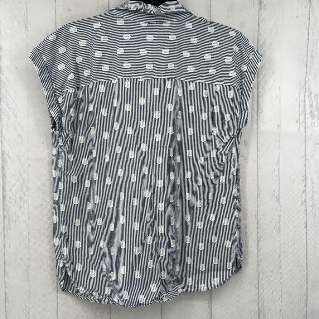 Mp striped polka dot 1/2 button down cap slv top