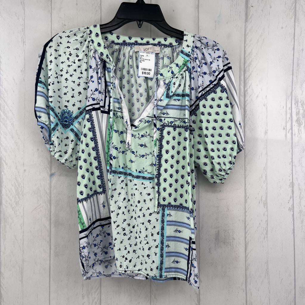 Mp flo print tie front s/s top