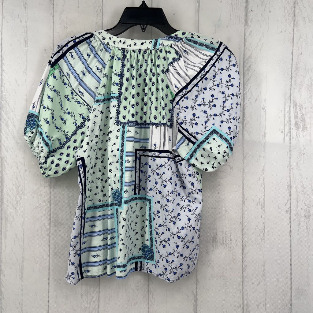 Mp flo print tie front s/s top