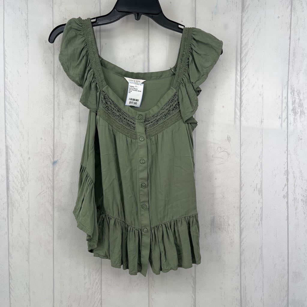 XS smocked detail button down peplum tank