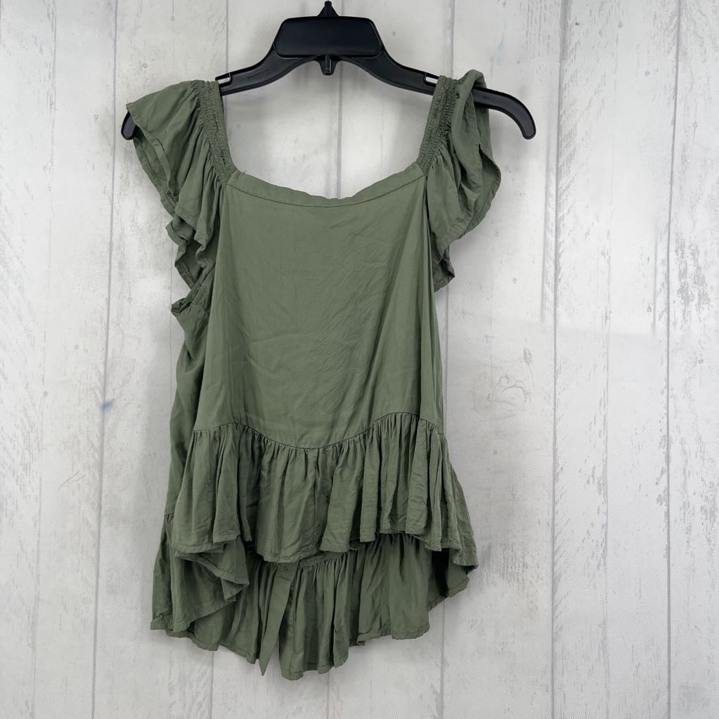 XS smocked detail button down peplum tank
