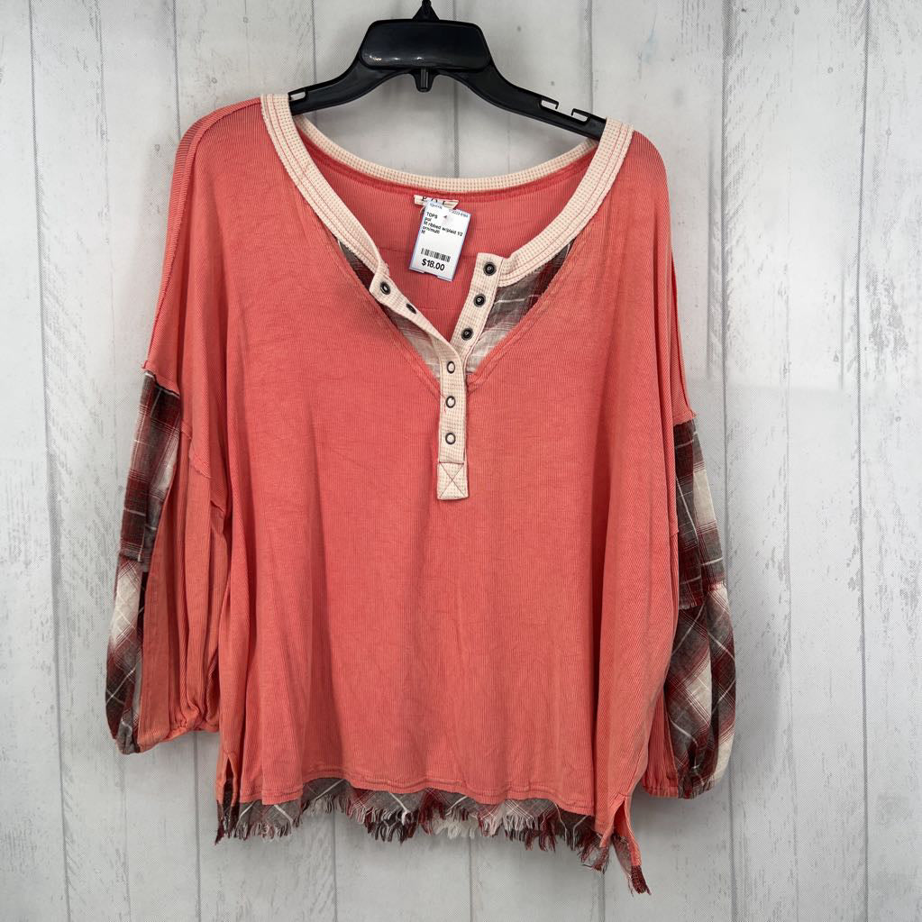 M ribbed w/plaid 1/2 button down l/s top