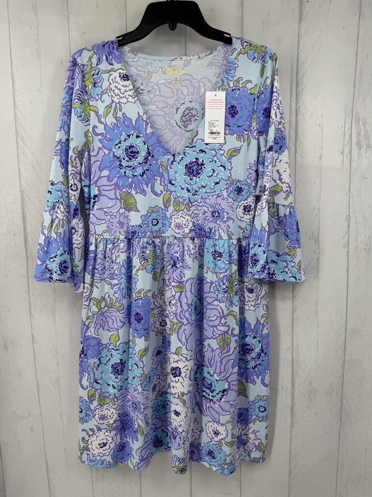 R118 M flo print v-neck 3/4 slv dress