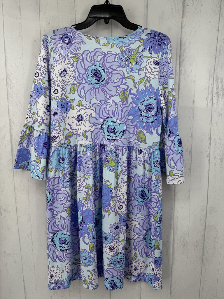 R118 M flo print v-neck 3/4 slv dress