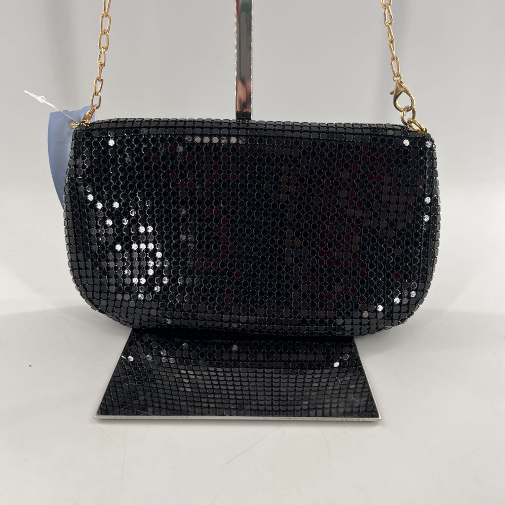 mesh gold accent & tassel clutch/crossbody