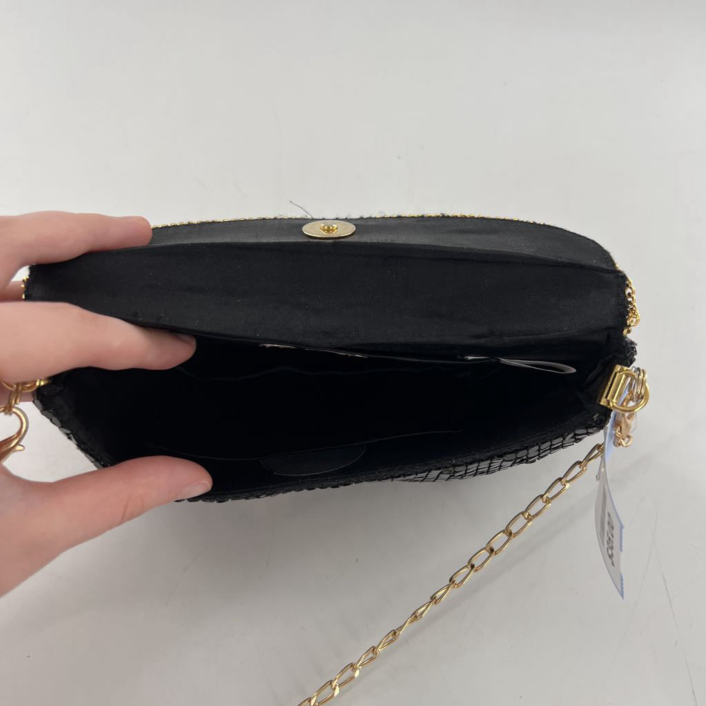mesh gold accent & tassel clutch/crossbody
