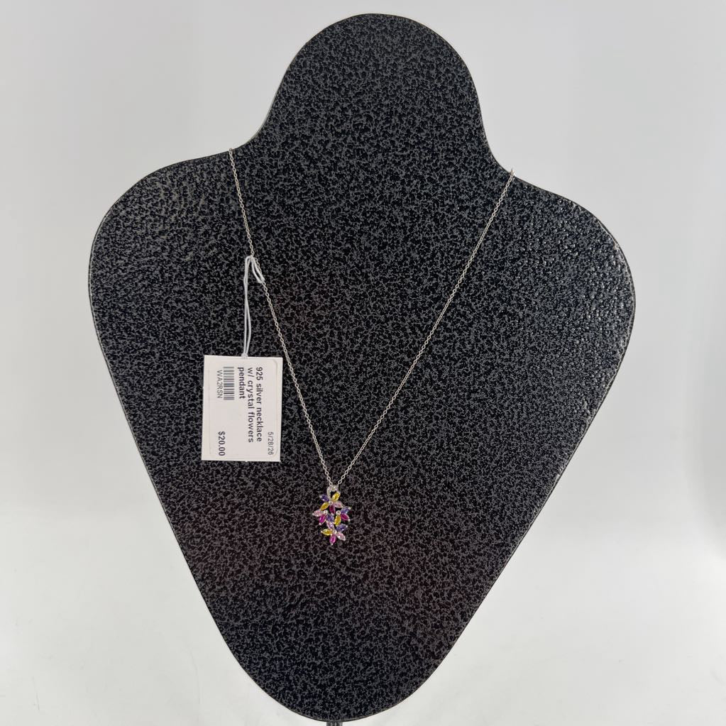 925 silver necklace w/ crystal flowers pendant