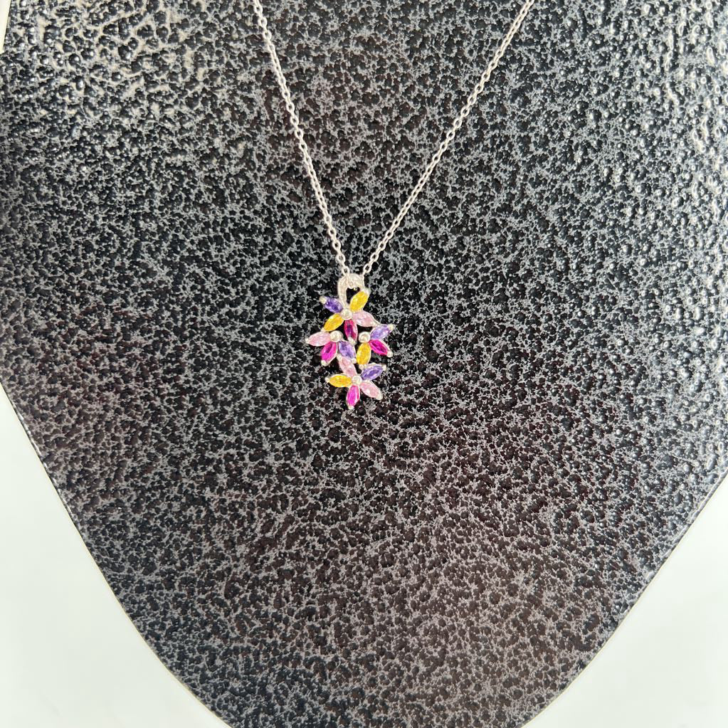 925 silver necklace w/ crystal flowers pendant