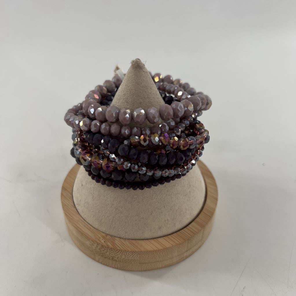 purple beaded stretch bracelet stack