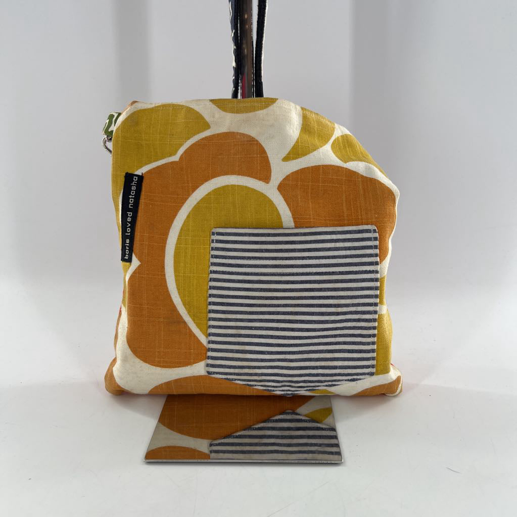 fabric floral w/ striped pocket crossbody