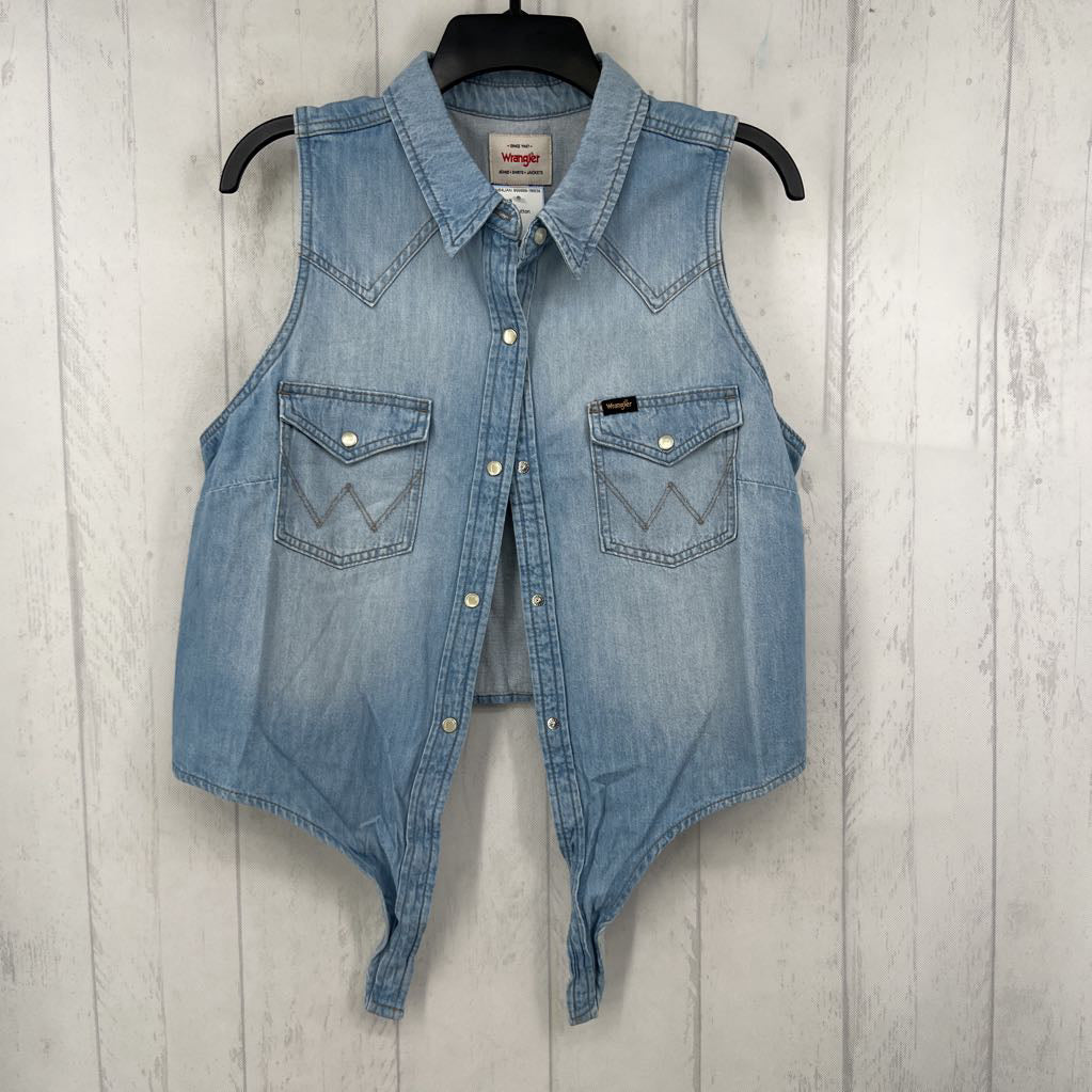 L denim button down tie front tank