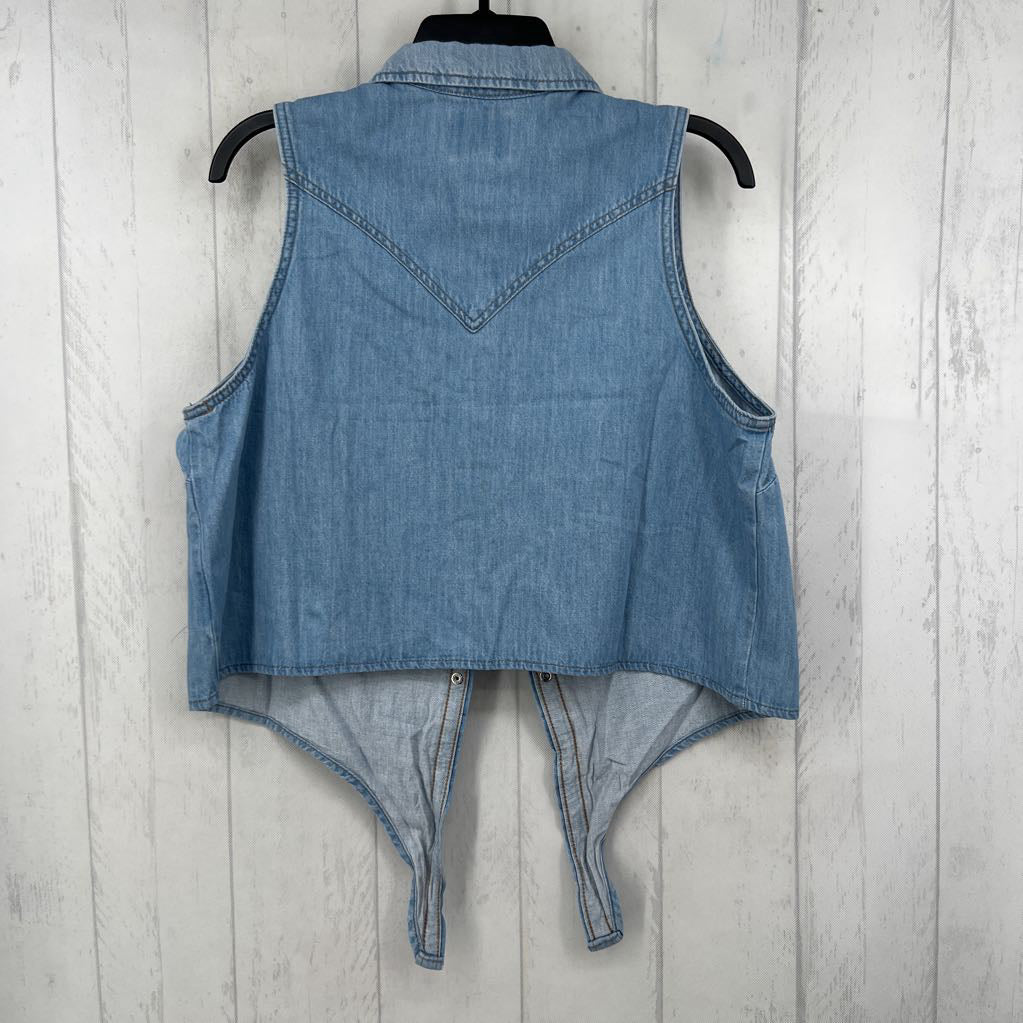 L denim button down tie front tank