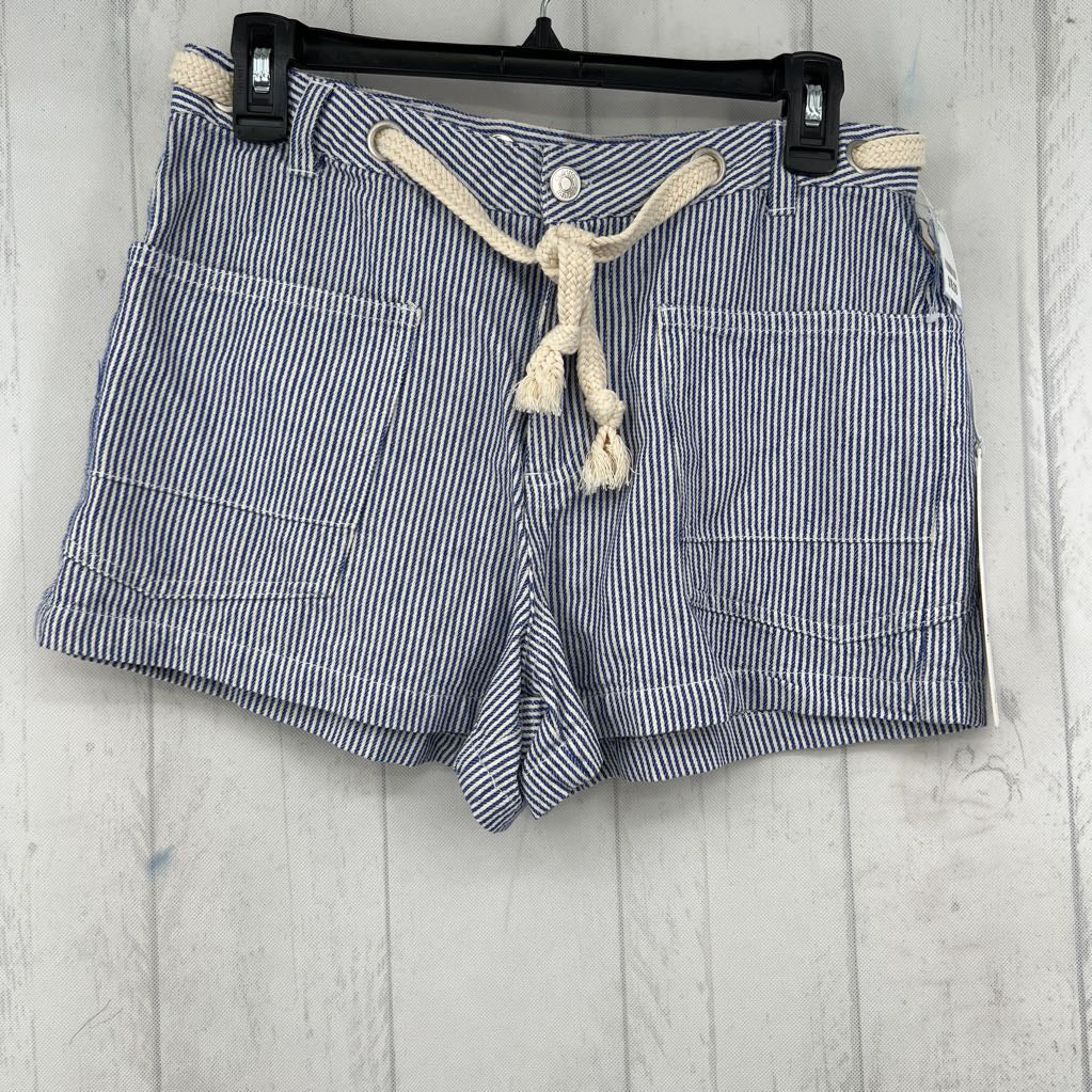 M striped denim belted shorts