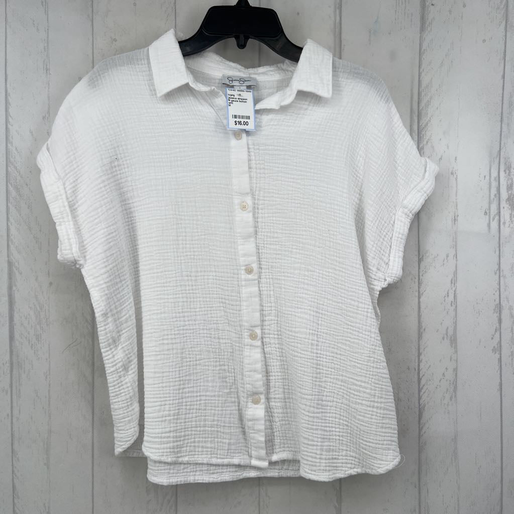 M gauze button down s/s top