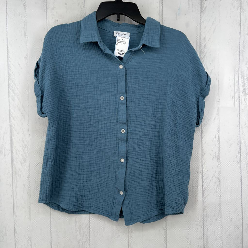 M gauze button down s/s top