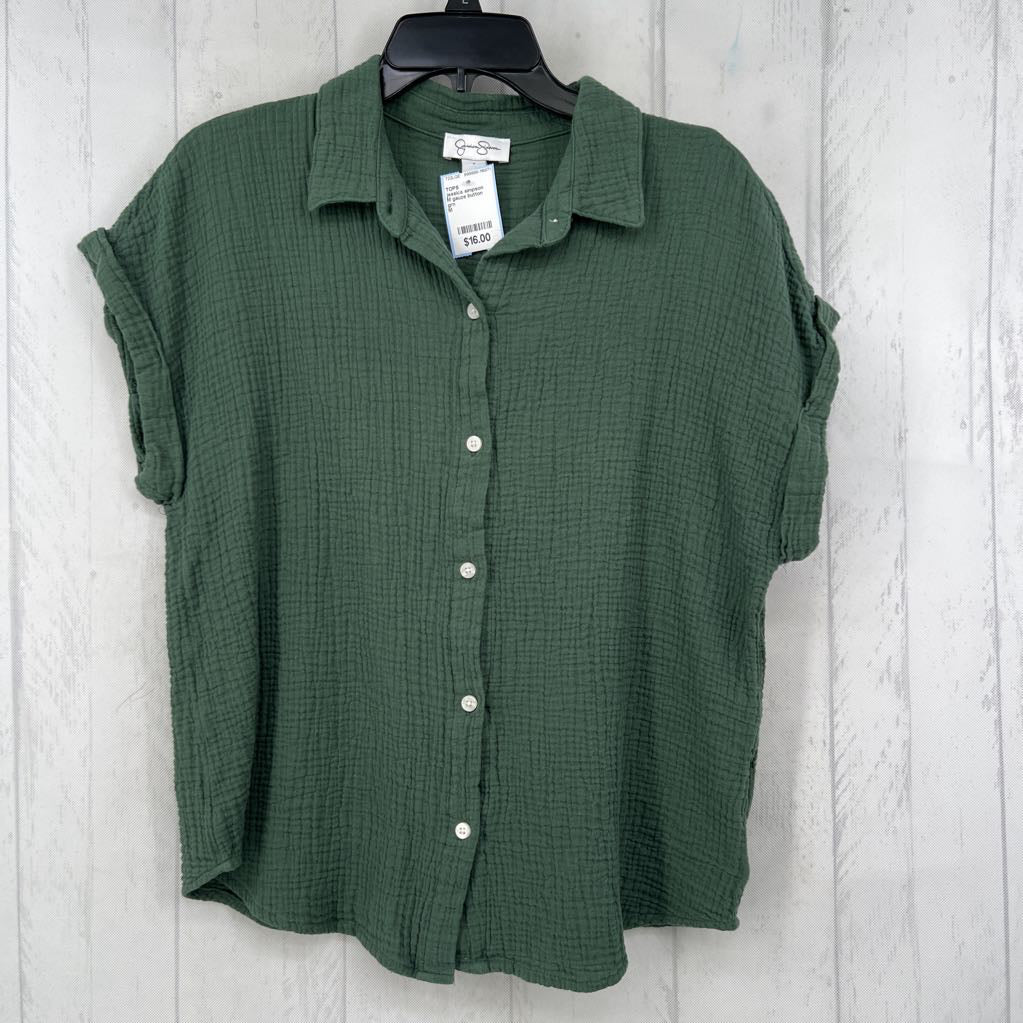 M gauze button down s/s top