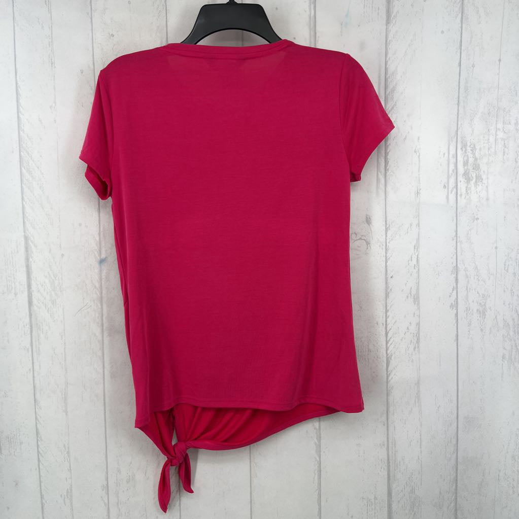 S crewneck tie front s/s top