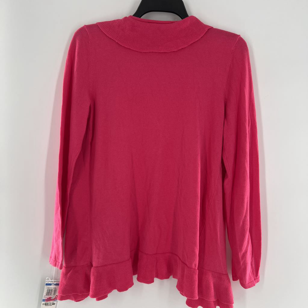 R80 XL ruffled open front cardigan