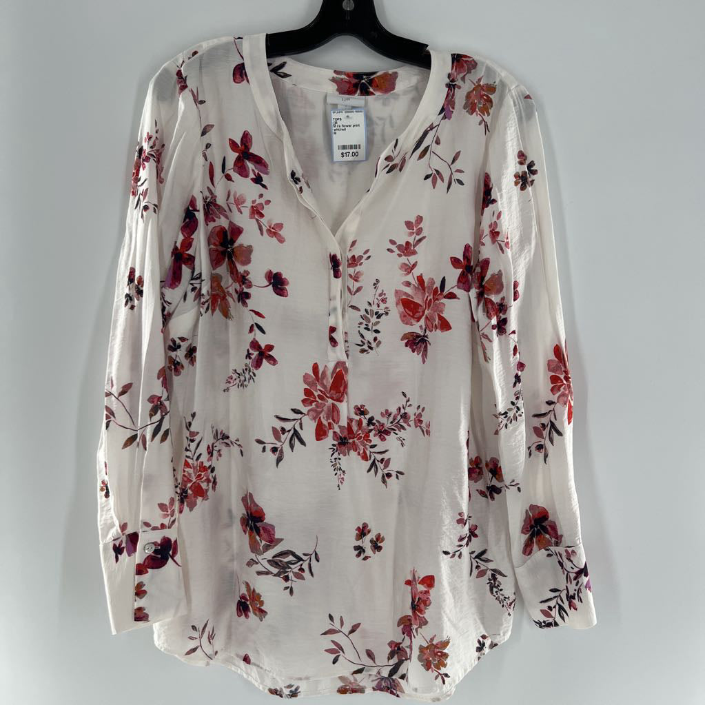 M l/s flower print half button top