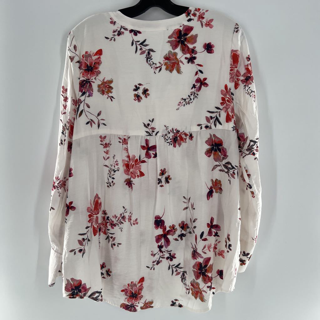 M l/s flower print half button top