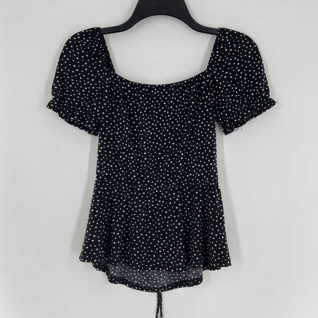 M s/s polka dot cinched top